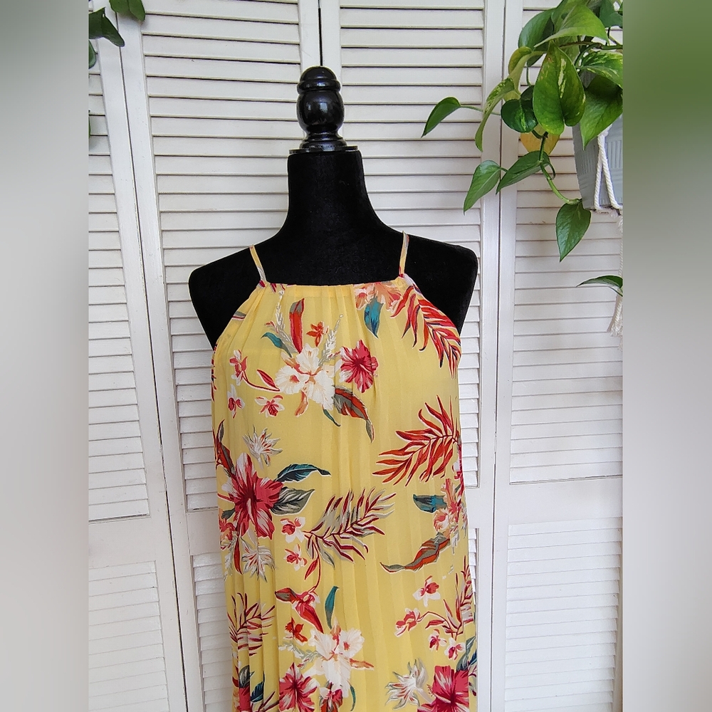 Forever 21 Sunny Yellow Floral Pleated Midi Dress Size S – Like New - Picture 5 of 9